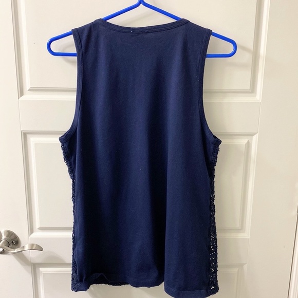J Crew crocheted tank top with plain jersey back Navy blue Size medium - Picture 5 of 5